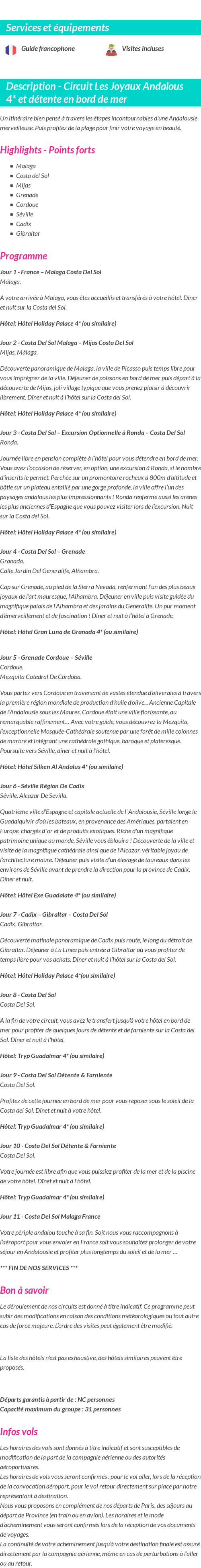 Détails du séjour