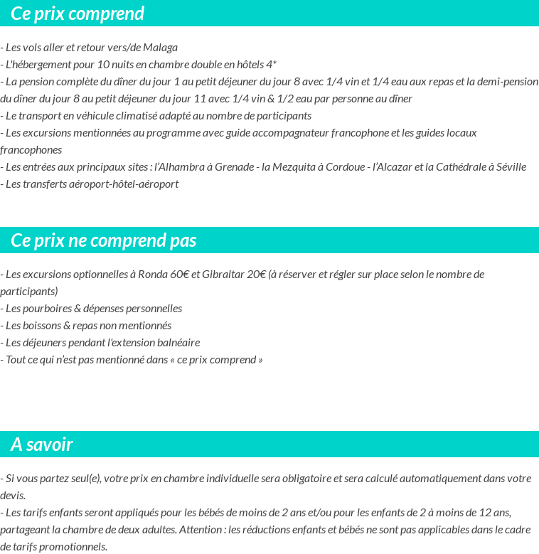 Conditions tarifaires