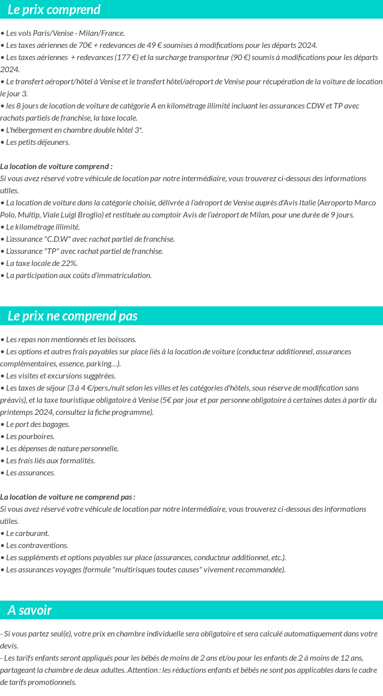 Conditions tarifaires