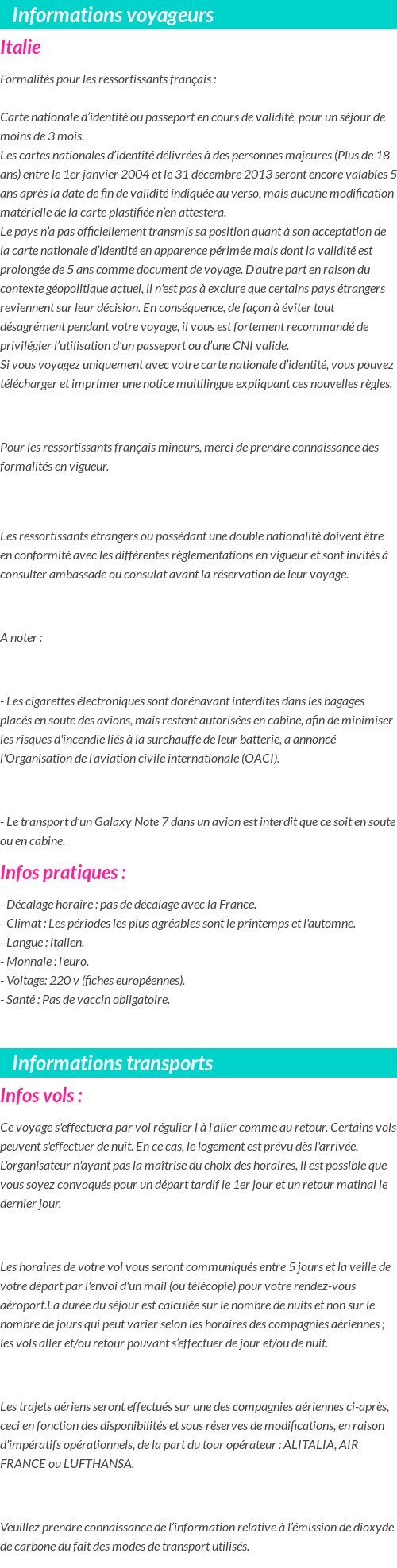 Formalités et infos voyageurs