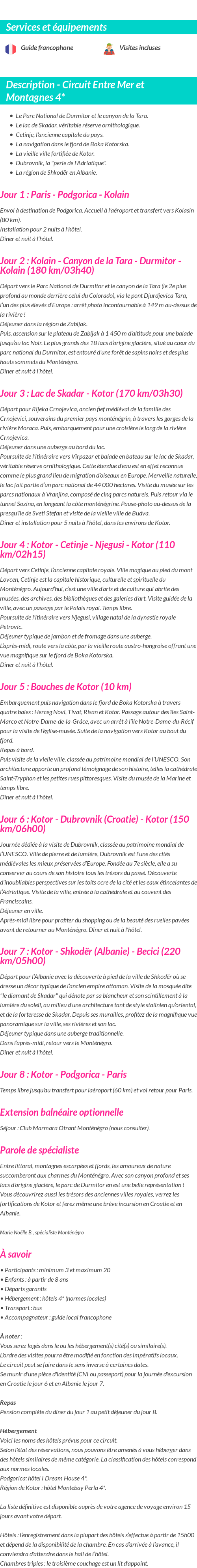 Détails du séjour