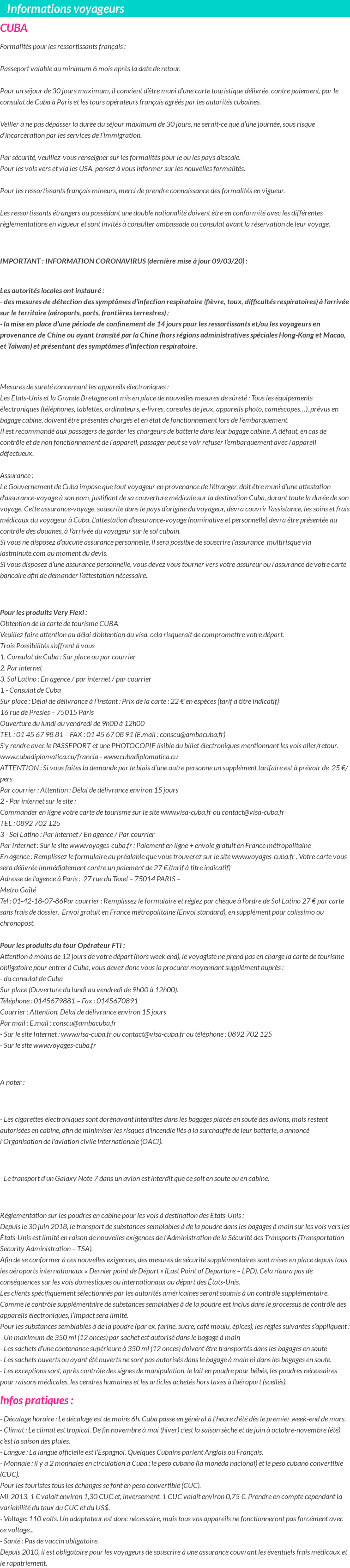 Formalités et infos voyageurs