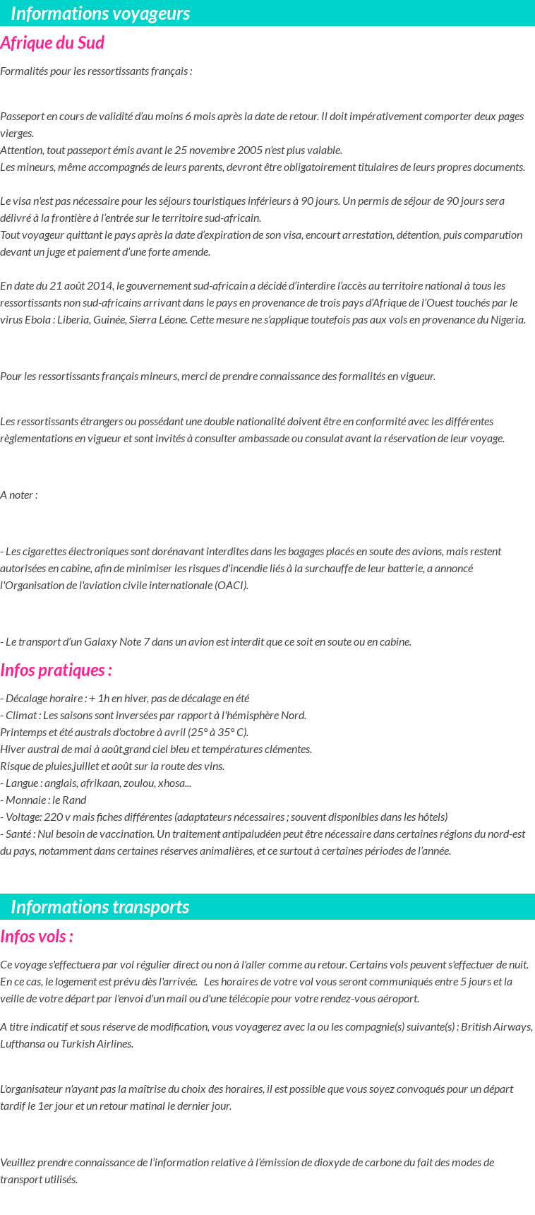 Formalités et infos voyageurs