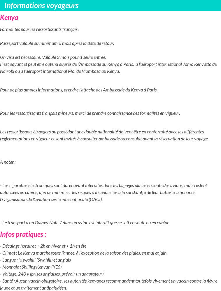 Formalités et infos voyageurs