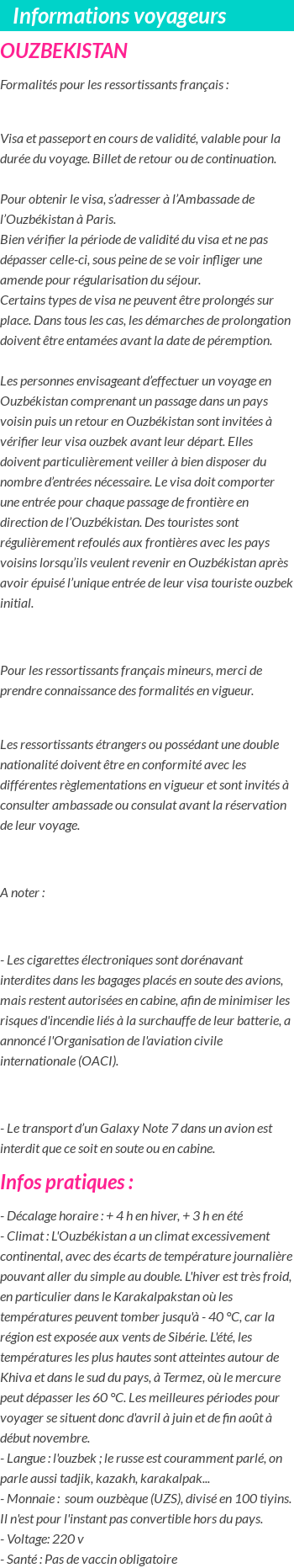 Formalités et infos voyageurs