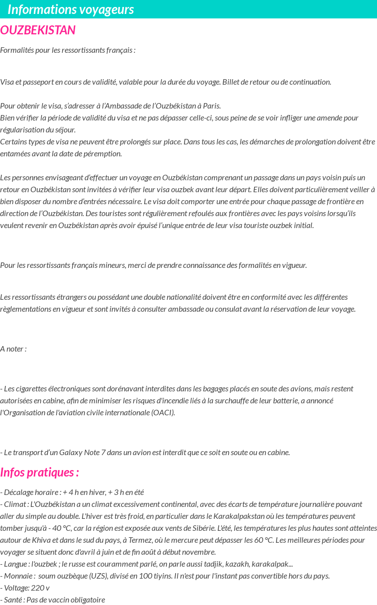 Formalités et infos voyageurs