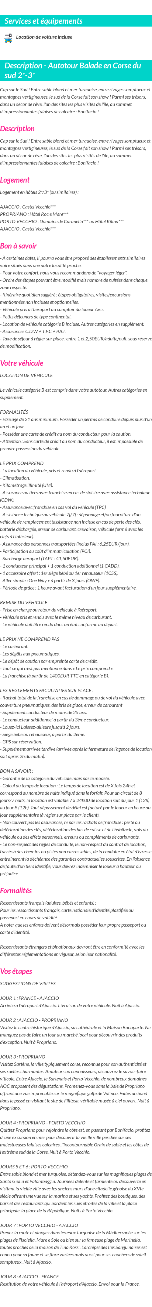 Détails du séjour