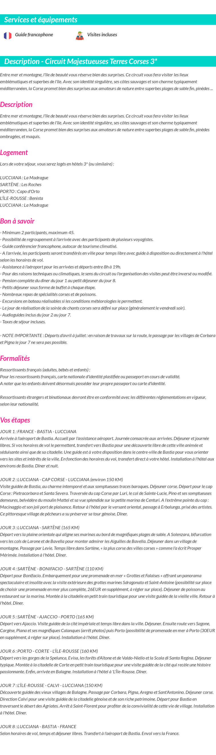 Détails du séjour