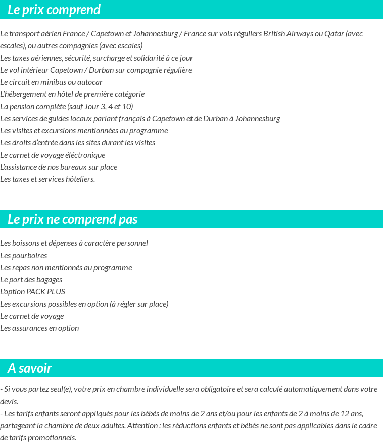 Conditions tarifaires