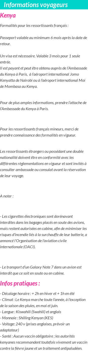 Formalités et infos voyageurs