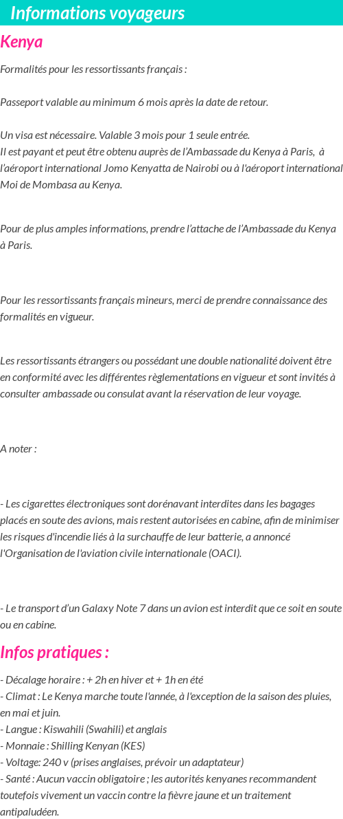 Formalités et infos voyageurs