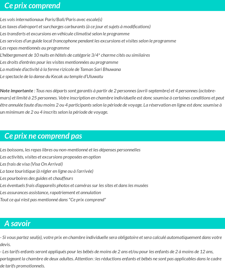 Conditions tarifaires