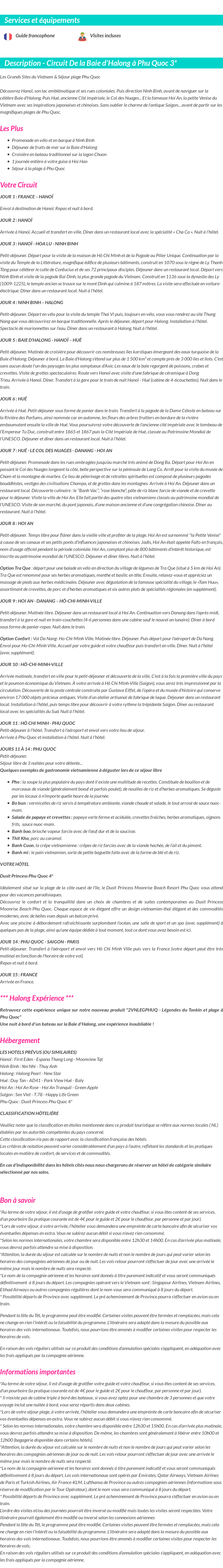 Détails du séjour