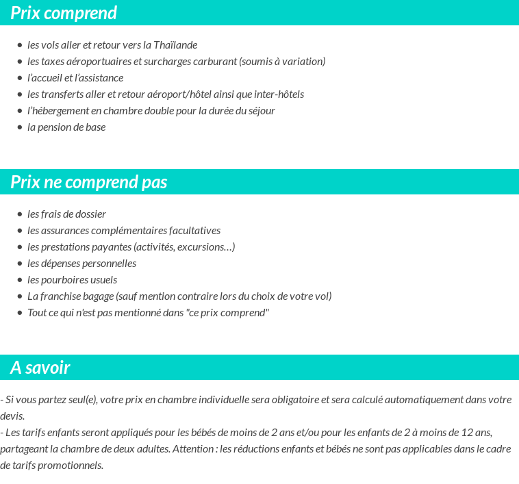 Conditions tarifaires