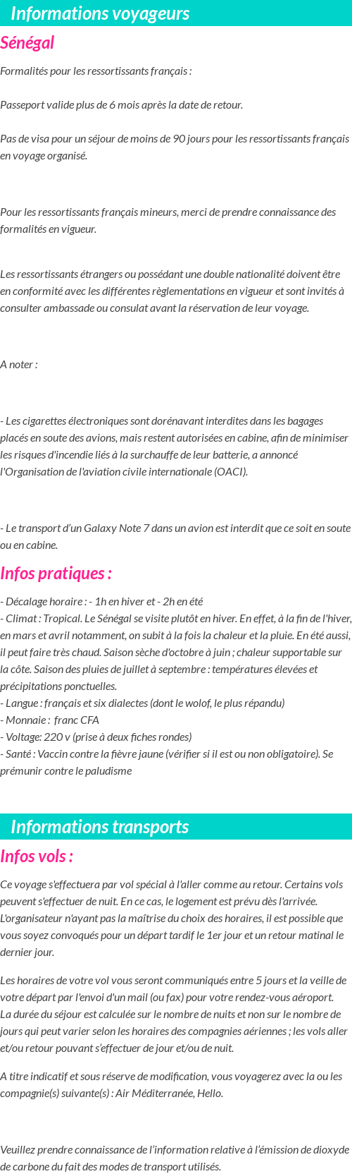 Formalités et infos voyageurs