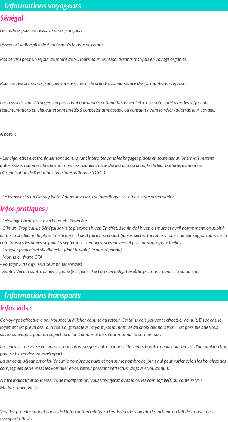 Formalités et infos voyageurs