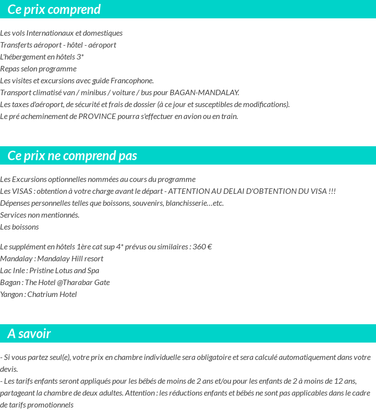 Conditions tarifaires