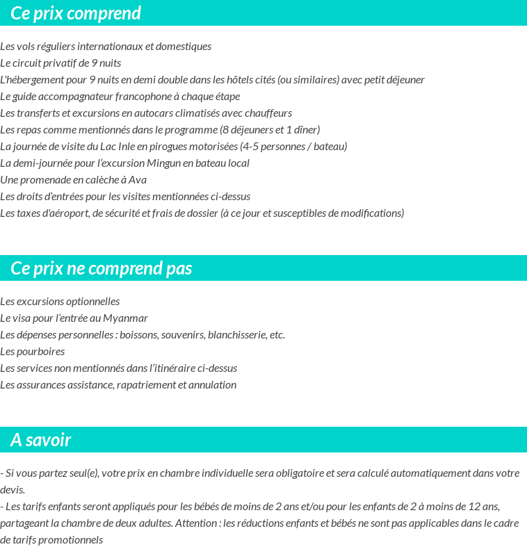 Conditions tarifaires