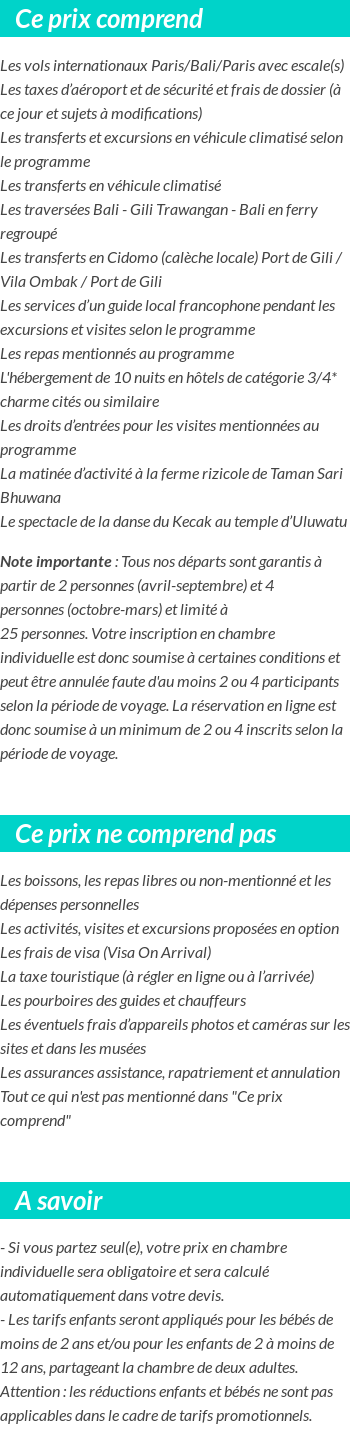 Conditions tarifaires