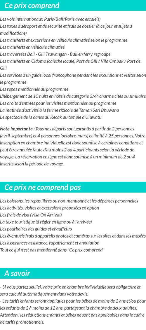 Conditions tarifaires
