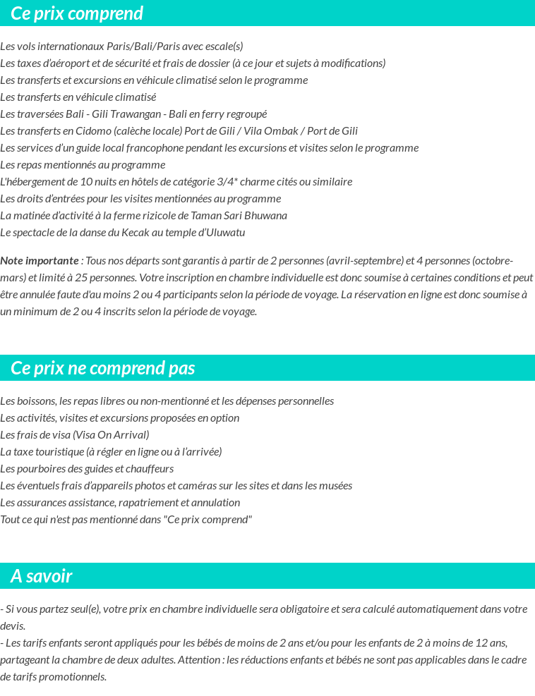 Conditions tarifaires