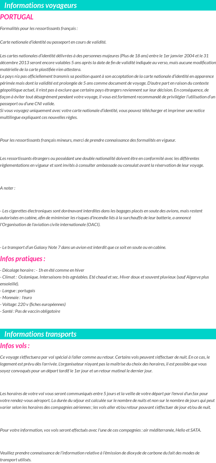 Formalités et infos voyageurs