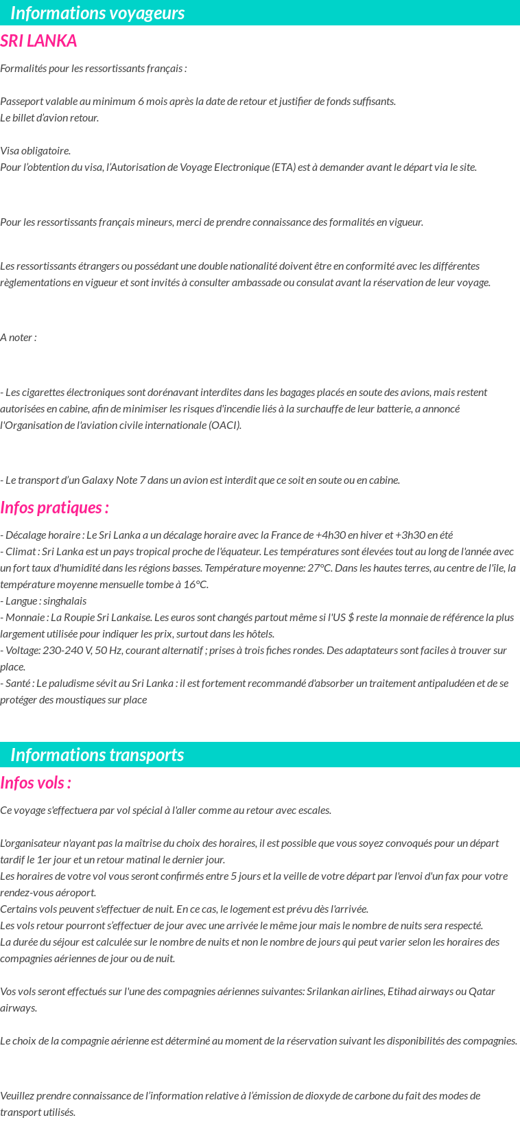 Formalités et infos voyageurs