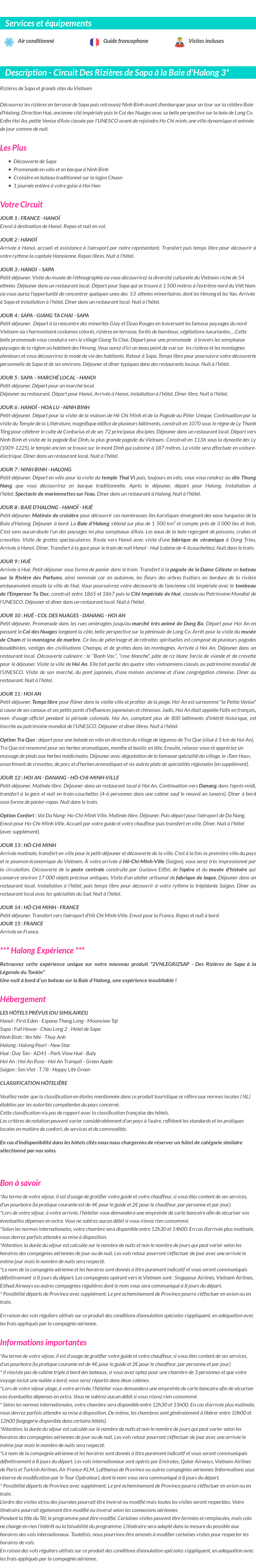 Détails du séjour