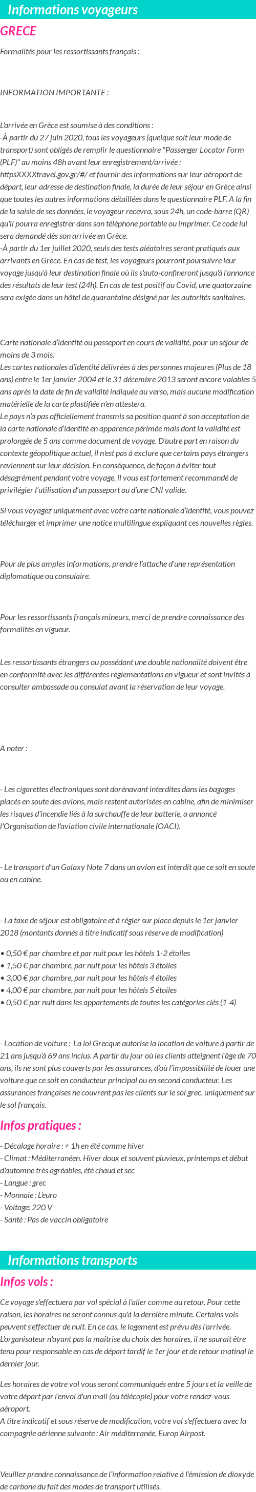 Formalités et infos voyageurs