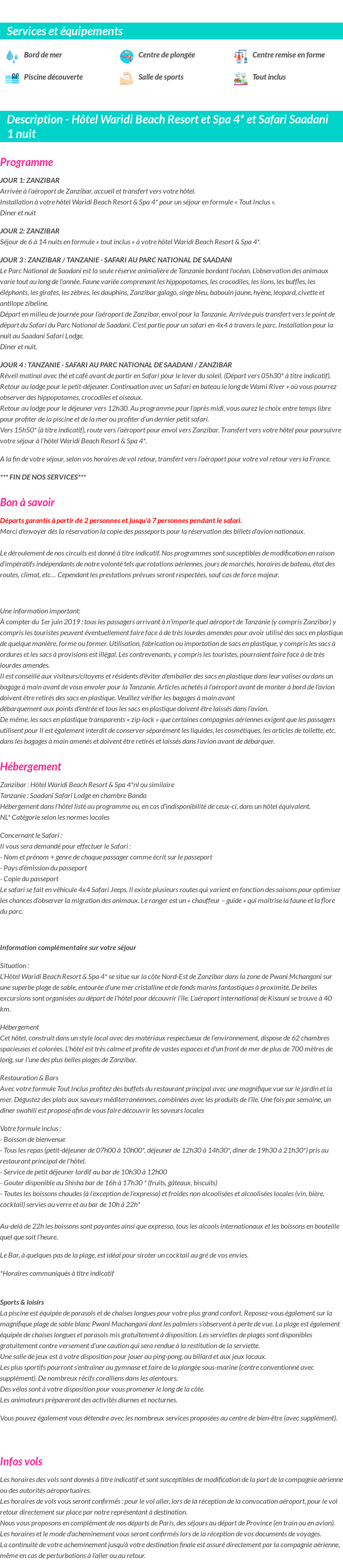 Détails du séjour