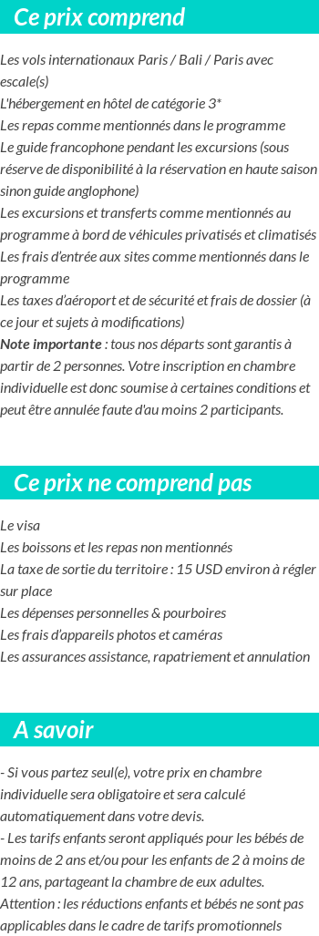 Conditions tarifaires