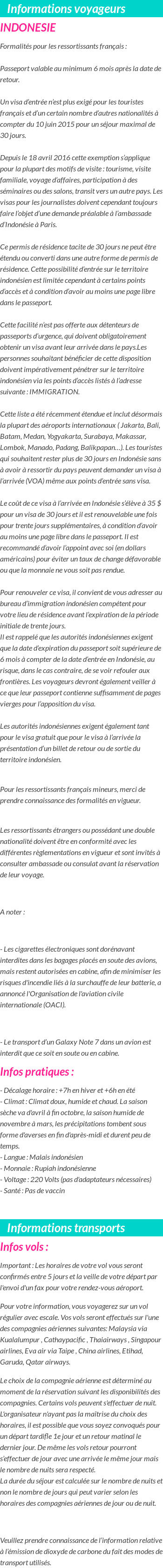 Formalités et infos voyageurs