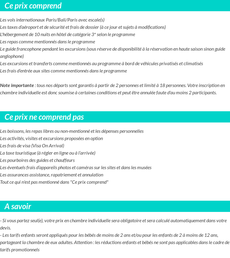 Conditions tarifaires