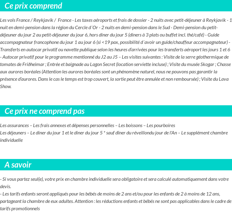 Conditions tarifaires