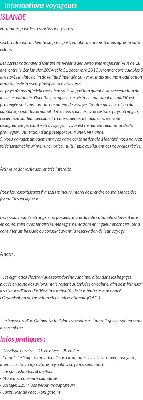 Formalités et infos voyageurs