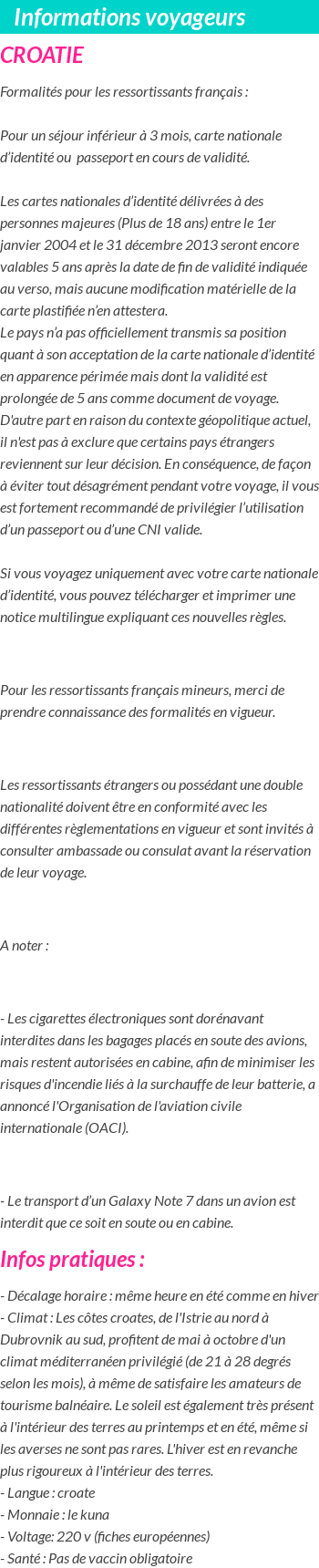 Formalités et infos voyageurs