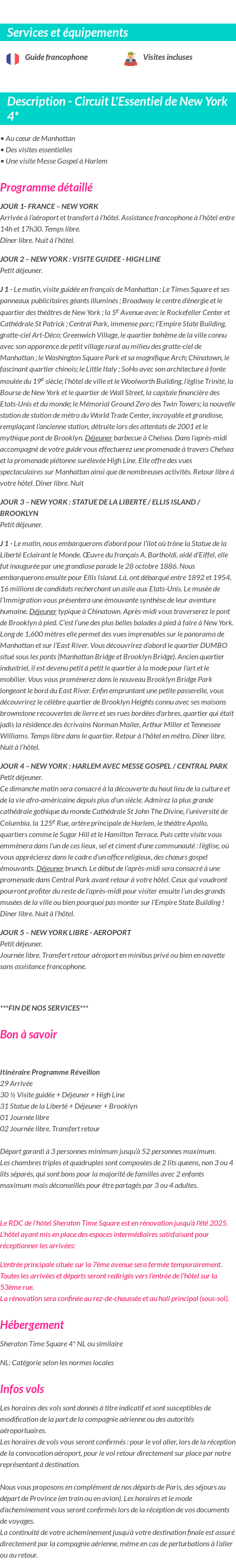 Détails du séjour
