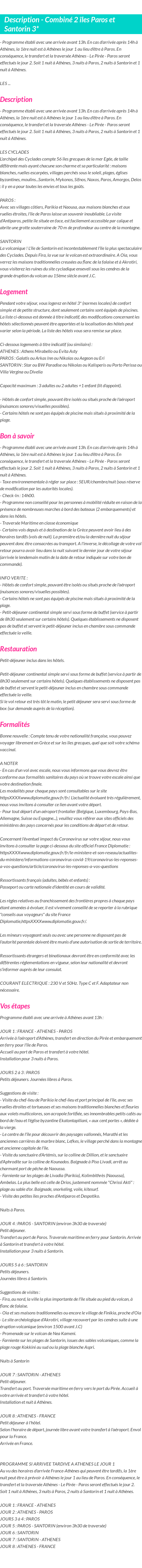 Détails du séjour