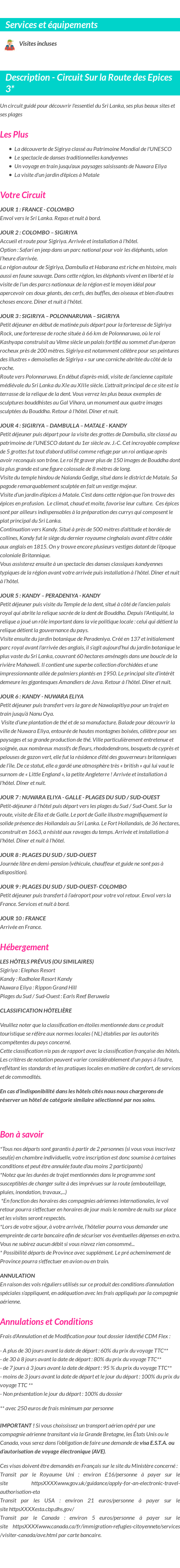 Détails du séjour