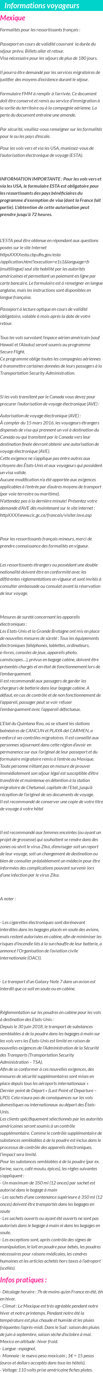 Formalités et infos voyageurs