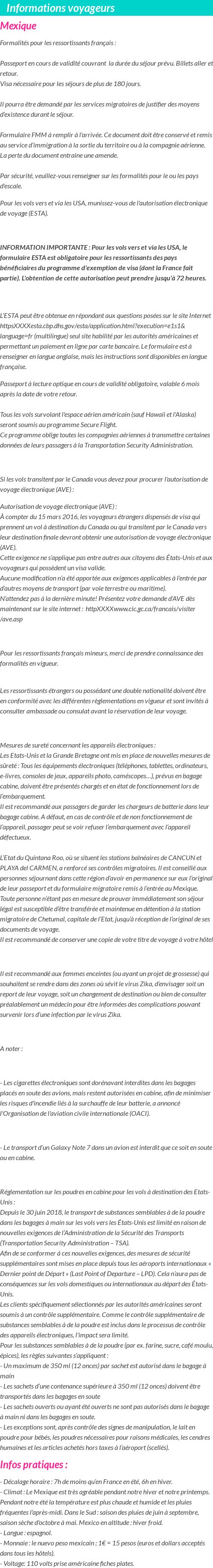 Formalités et infos voyageurs