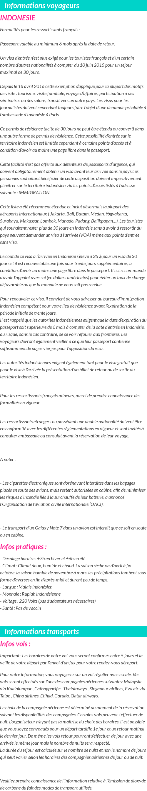 Formalités et infos voyageurs