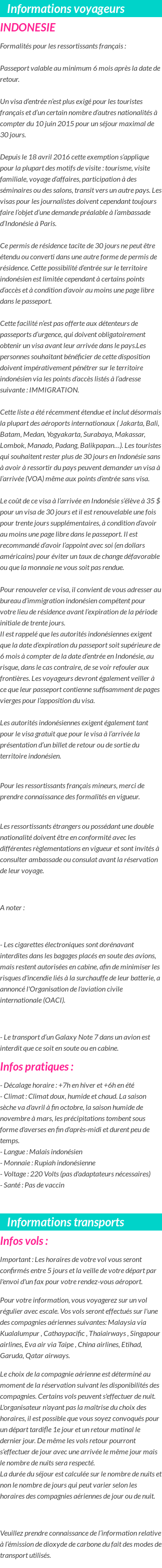 Formalités et infos voyageurs