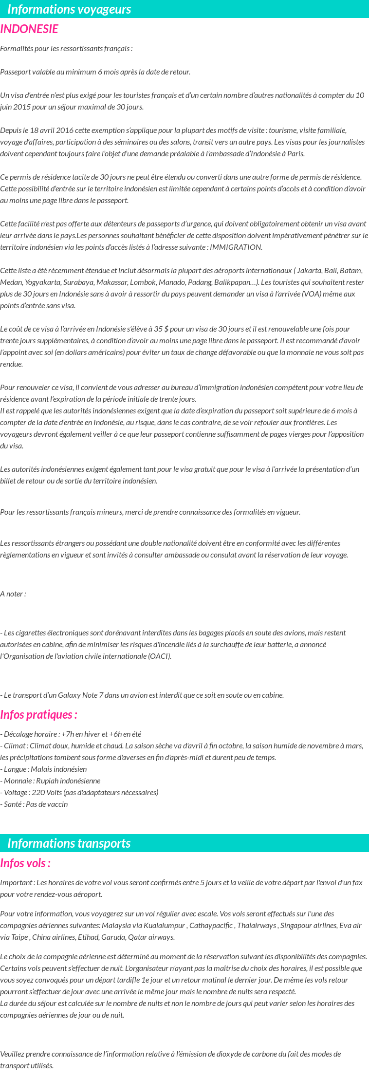 Formalités et infos voyageurs