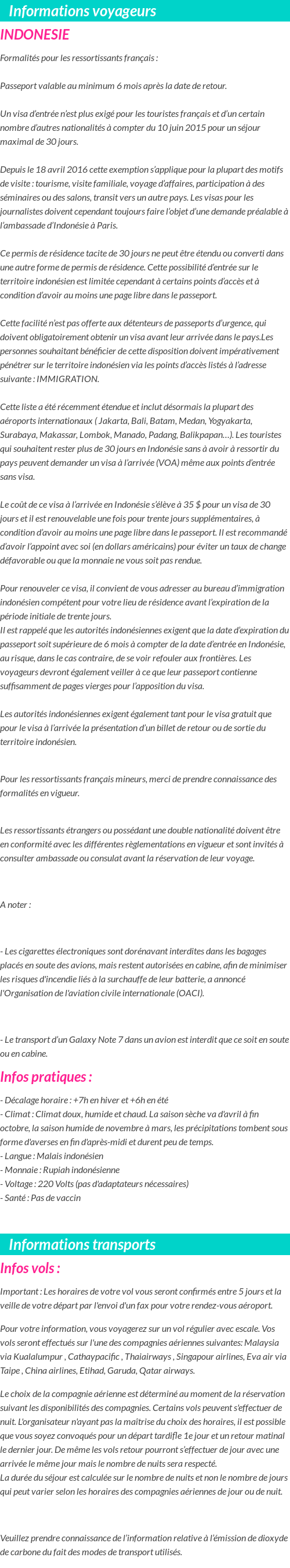 Formalités et infos voyageurs