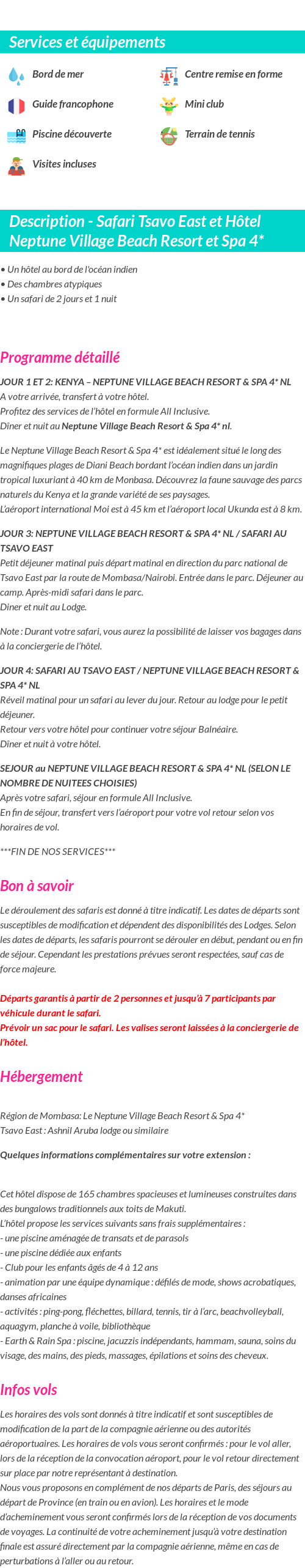 Détails du séjour