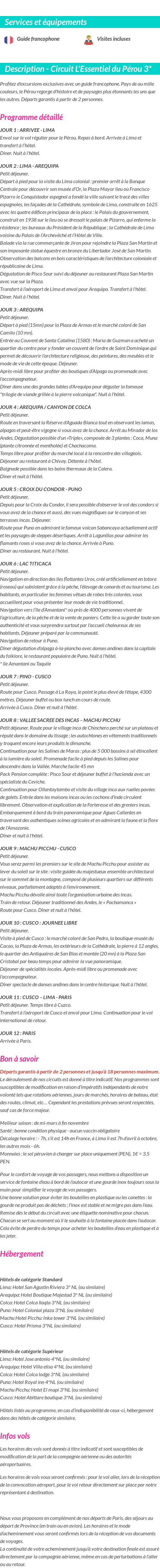 Détails du séjour