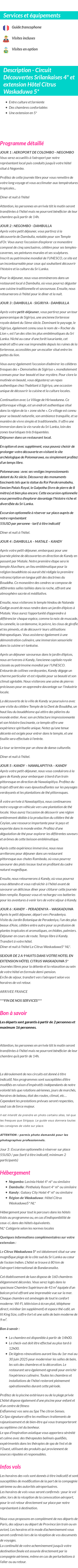 Détails du séjour