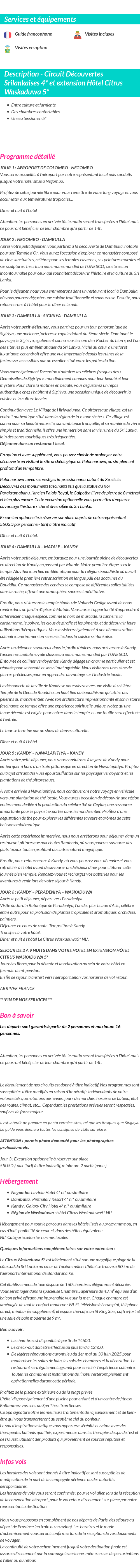Détails du séjour