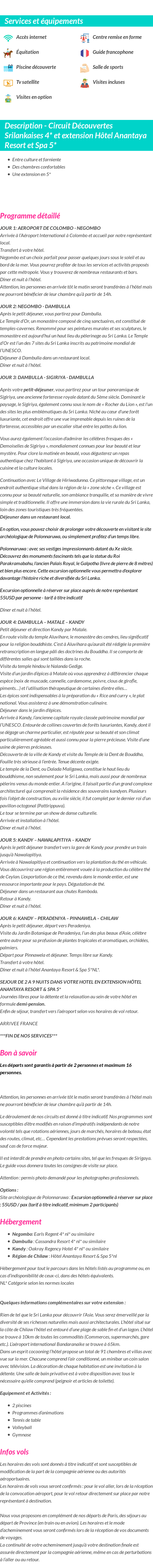 Détails du séjour